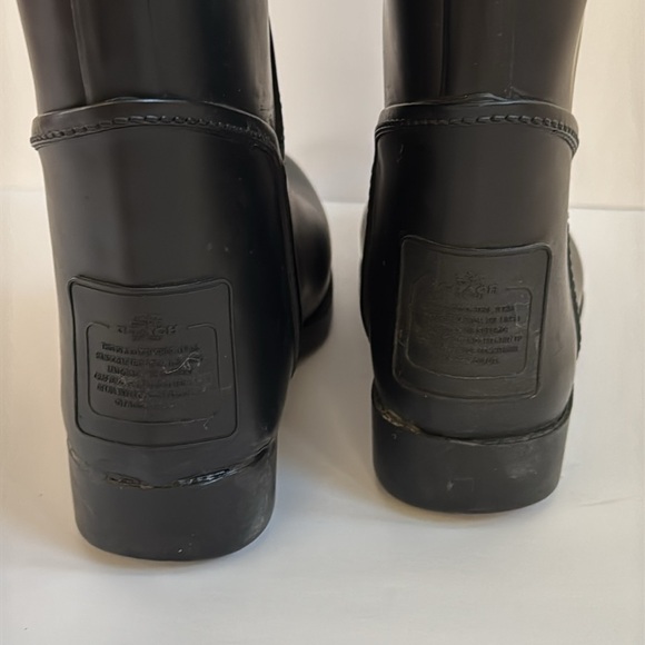 Coach Tristee Tall Black Rubber Matte Lace Up Slip on Rain Boots Size 8 - Picture 12 of 14